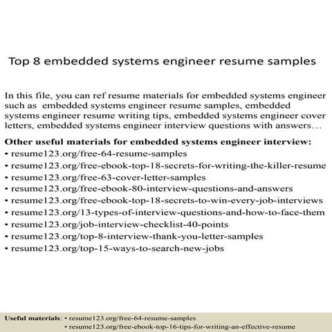 Top 8 embedded systems engineer resume samples