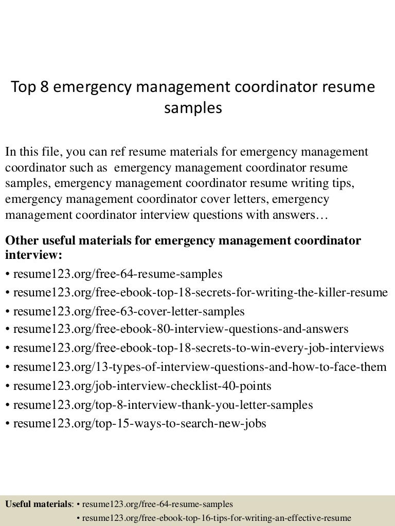 Top 8 Emergency Management Coordinator Resume Samples