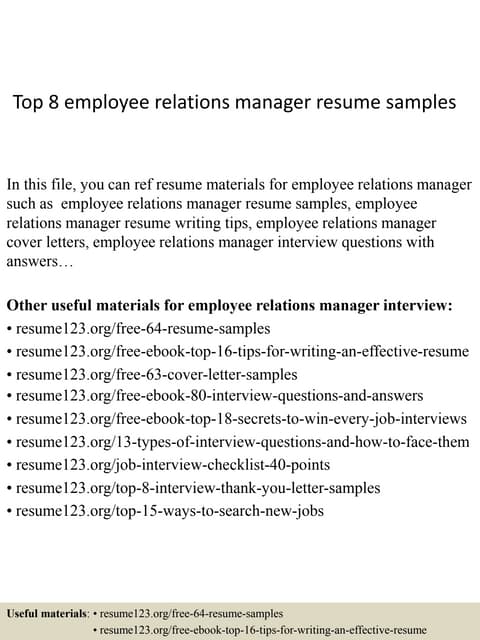 top 10 employee relations manager interview questions and answers - Employee Relation Manager Resume top 10 employee relations manager interview questions and answers - Employee Relation Manager Resume