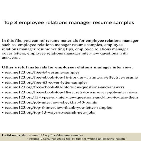Top 8 employee relations manager resume samples