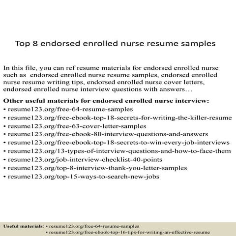 Top 8 endorsed enrolled nurse resume samples