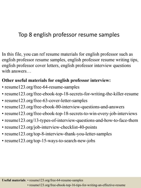 Top 8 english professor resume samples