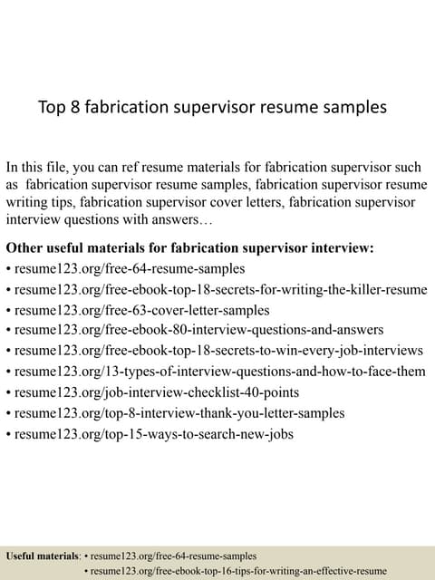 Top 8 canteen supervisor resume samples | PPTX