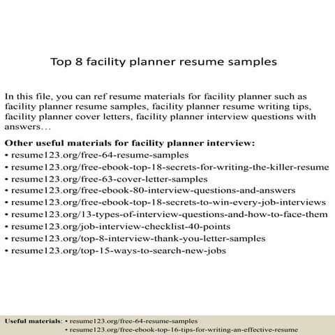 Top 8 facility planner resume samples