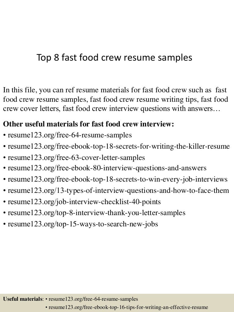 Resume Sample Resume Jollibee Service Crew top8fastfoodcrewresumesamples 150529084237 lva1 app6891 thumbnail 4 jpgcb1432889002