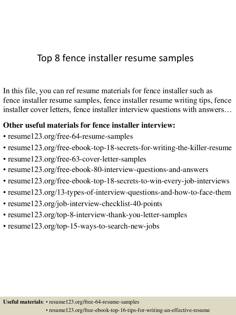 Top 8 fence installer resume samples