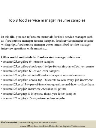 resume for food service manager
