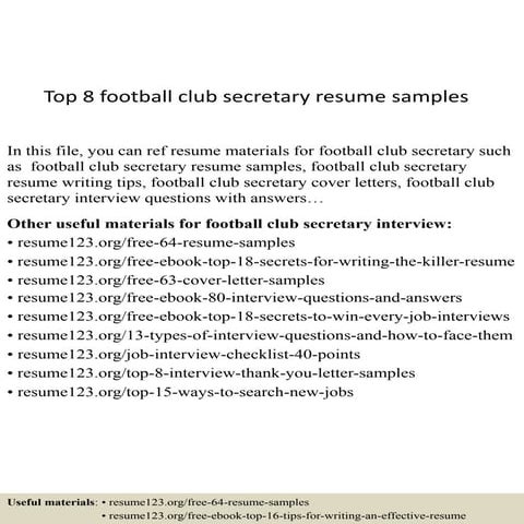 Top 8 football club secretary resume samples