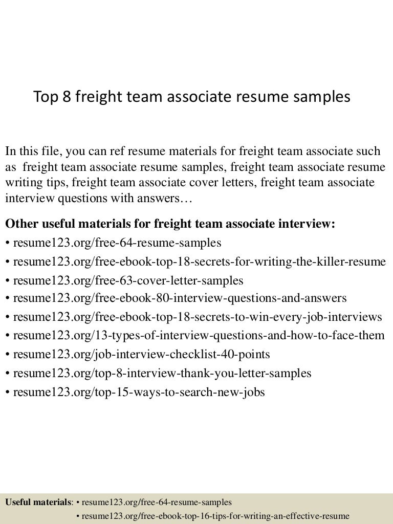 sample freight team associate resume