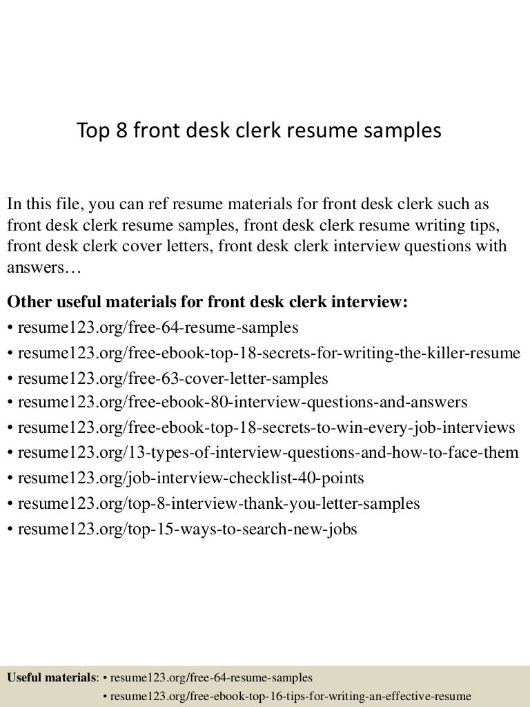 top 8 front desk clerk resume samples