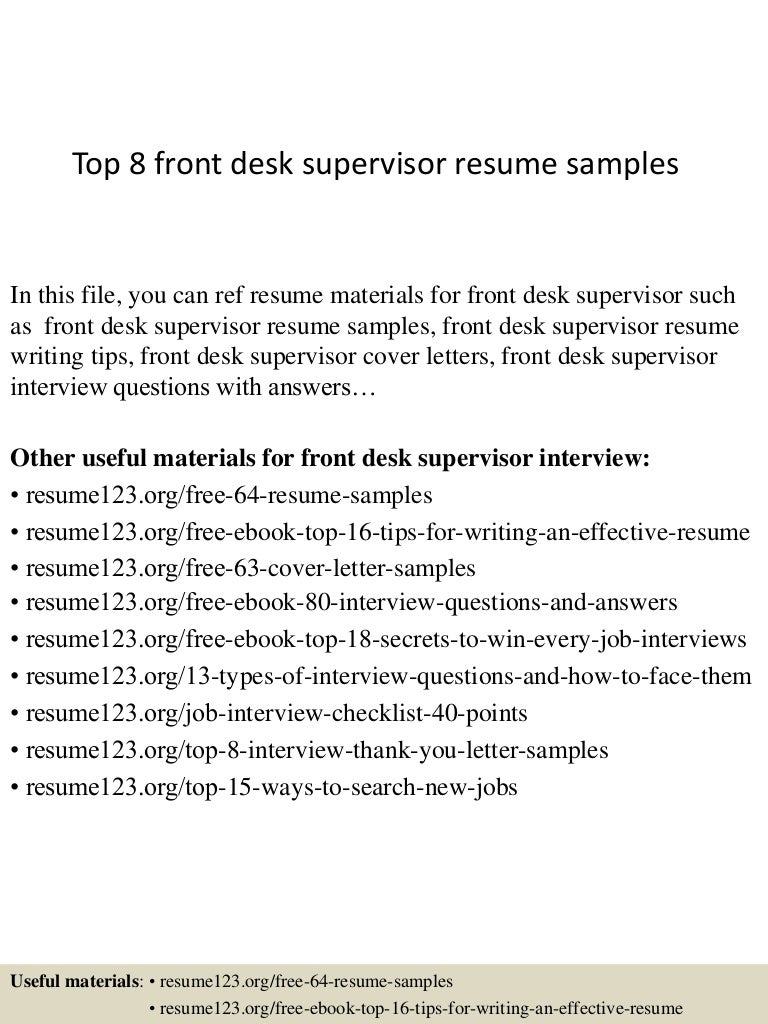 top 8 front desk supervisor resume samples