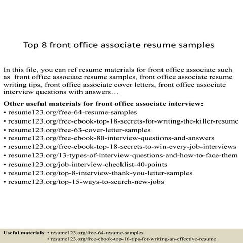 Top 8 front office associate resume samples