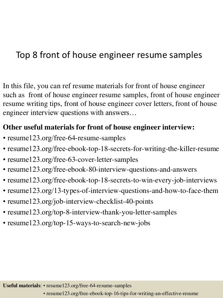 Front Of House Engineer Resume Front Of House Engineer Resume