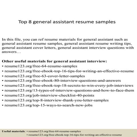 Top 8 general assistant resume samples
