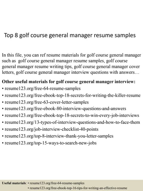 Golf Course General Manager Performance Appraisal
