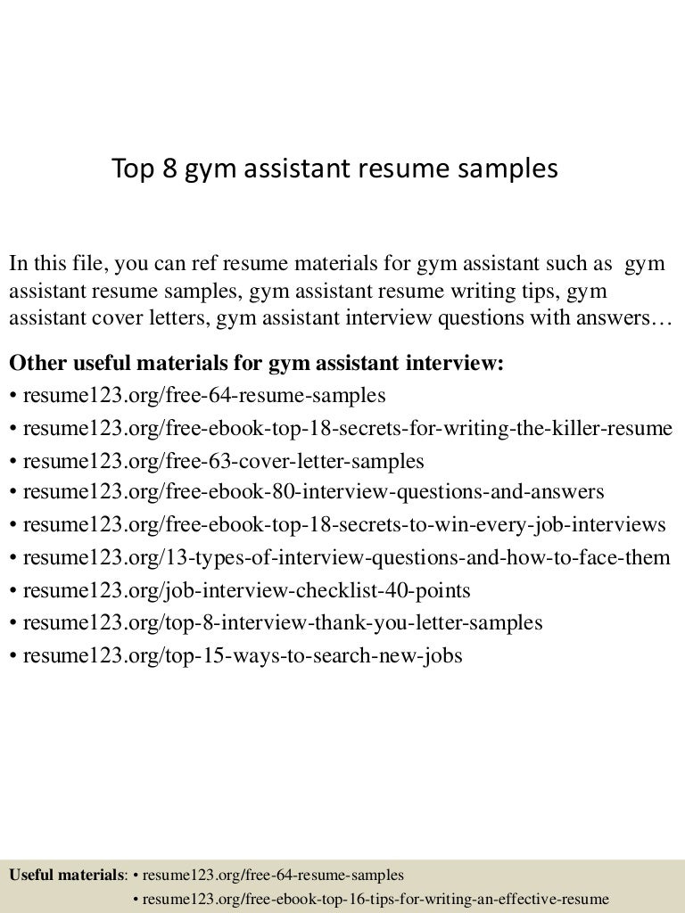 top 8 gym assistant resume samples gym resume