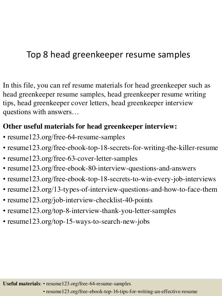 Top 8 head greenkeeper resume samples