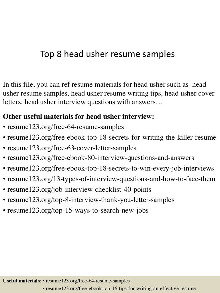 Top 8 Head Usher Resume Samples