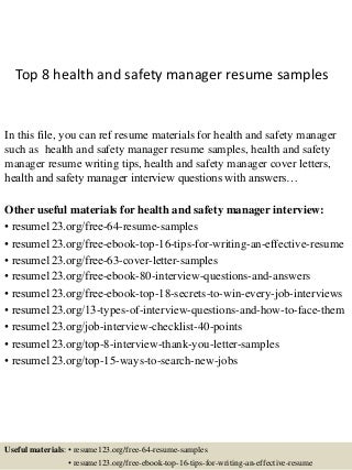 Top 8 health and safety manager resume samples Regional Hse Manager Resume Regional Hse Manager Resume Top 8 health and safety manager resume samples