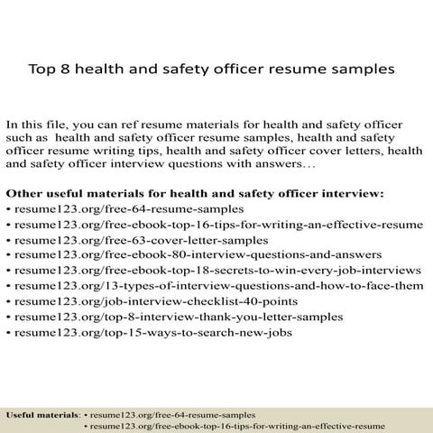 Top 8 health and safety officer resume samples