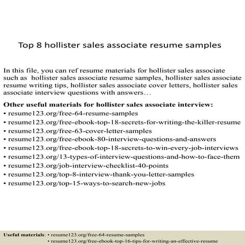 Top 8 hollister sales associate resume samples