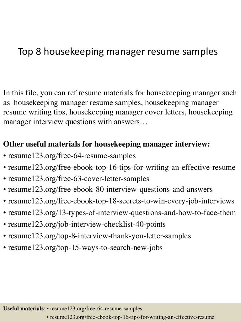 top 8 housekeeping manager resume samples housekeeping manager resumes