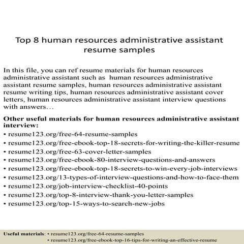 Top 8 human resources administrative assistant resume samples