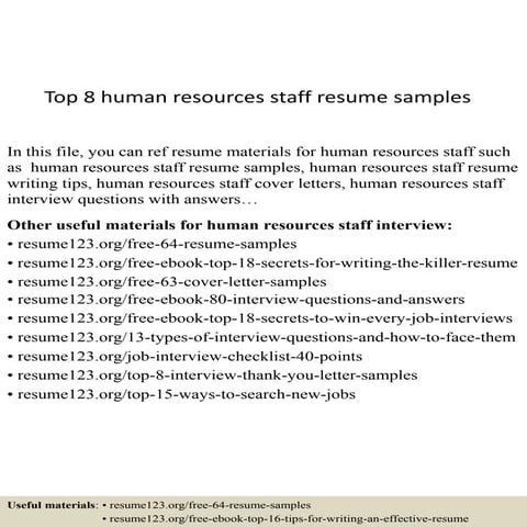 Top 8 human resources staff resume samples