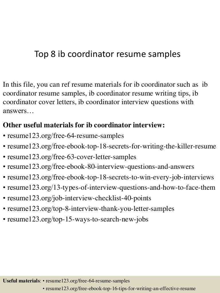 Top 8 Ib Coordinator Resume Samples