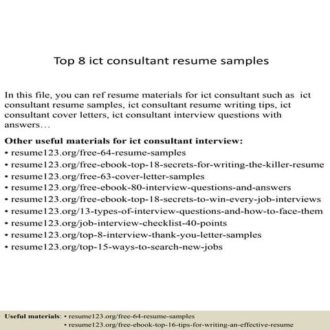 Top 8 ict consultant resume samples