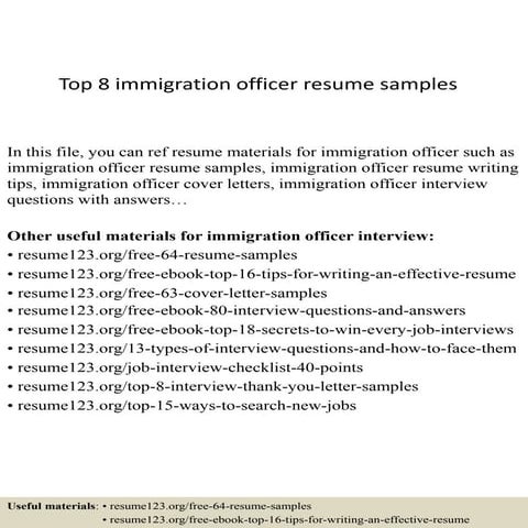 Top 8 immigration officer resume samples | PPTX