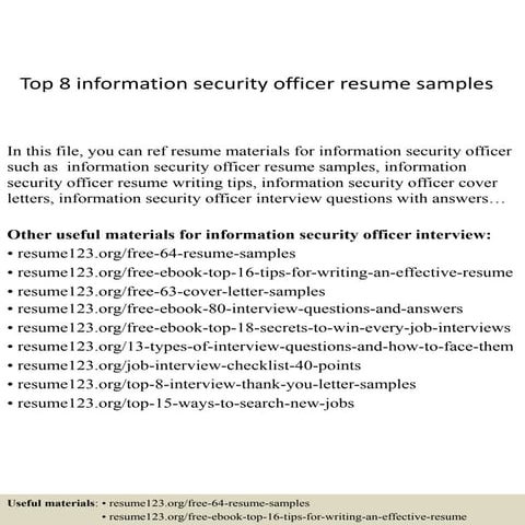 Top 8 chief information security officer resume samples | PPTX