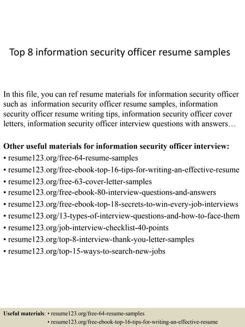 Top 8 information security officer resume samples