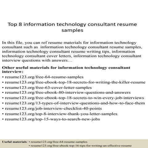 Top 8 information technology consultant resume samples