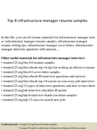 it infrastructure manager resumes