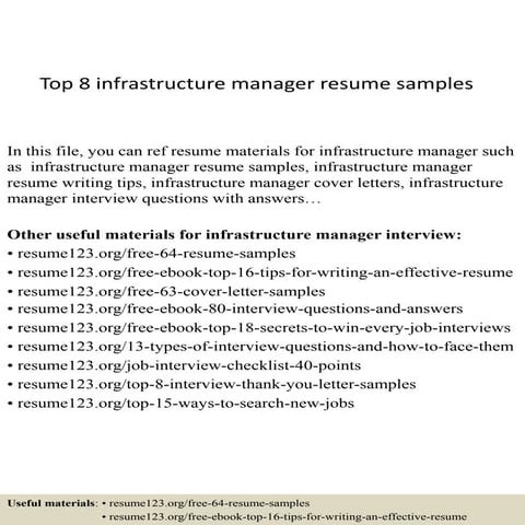 Top 8 infrastructure manager resume samples