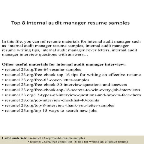 Top 8 internal audit manager resume samples