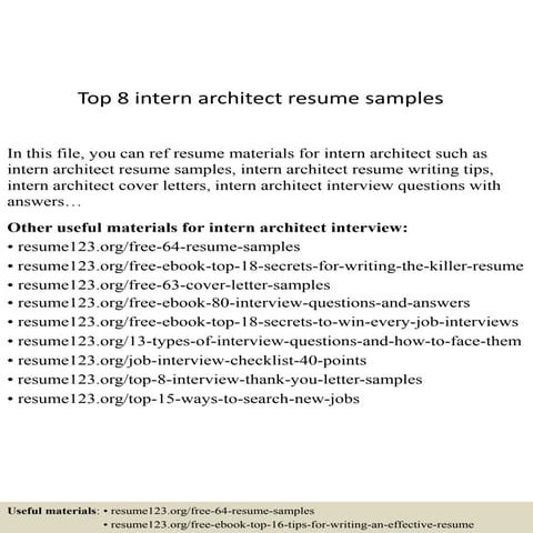 Top 8 intern architect resume samples