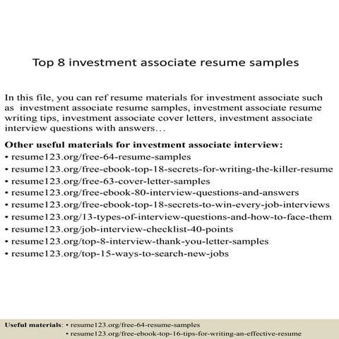 Top 8 investment associate resume samples