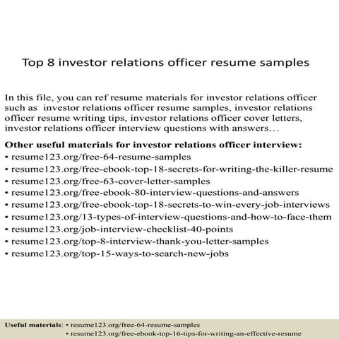 Top 8 investor relations officer resume samples
