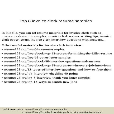 Top 8 invoice clerk resume samples