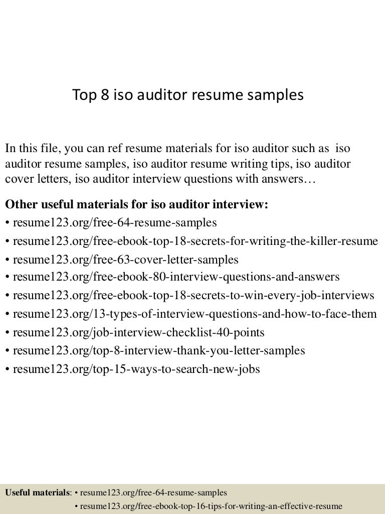 top 8 iso auditor resume samples