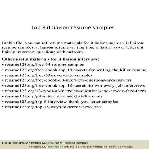 Top 8 it liaison resume samples