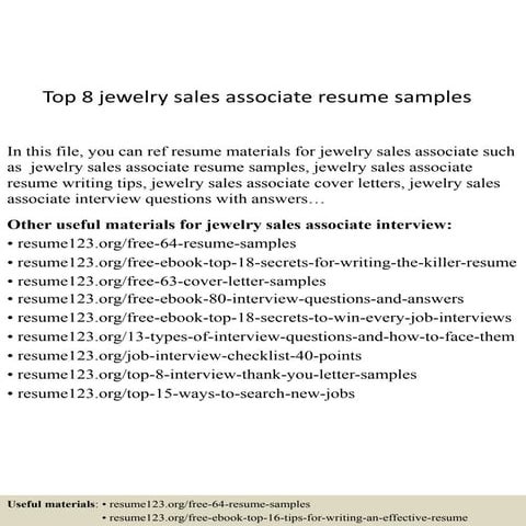 Top 8 jewelry sales associate resume samples