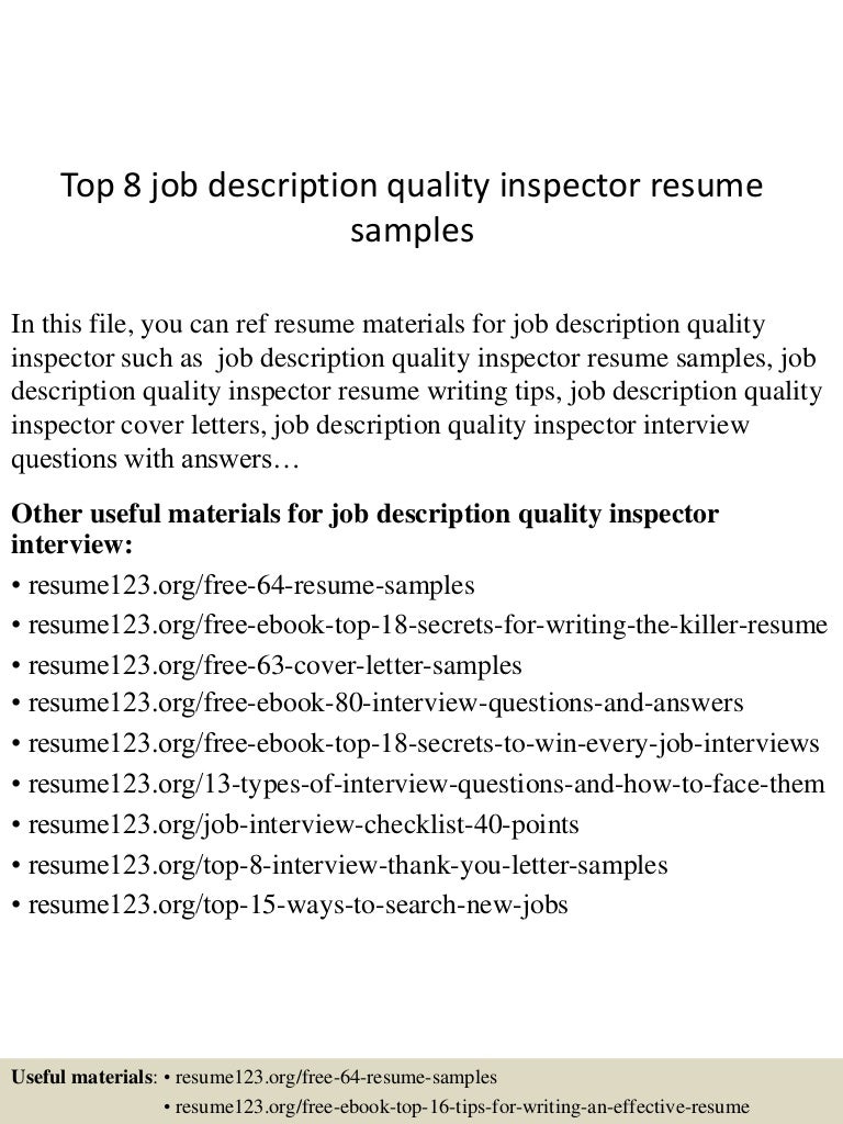 Top 8 Job Description Quality Inspector Resume Samples