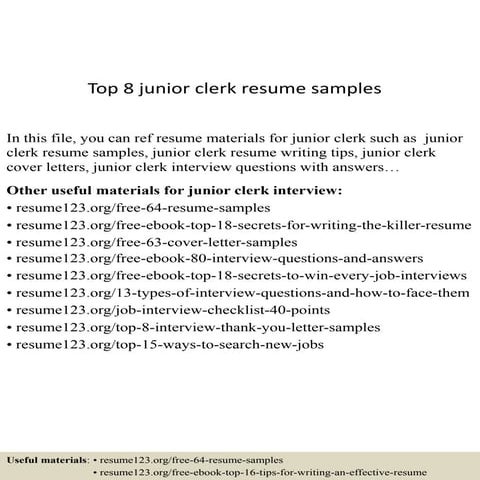 Top 8 junior clerk resume samples