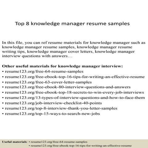 Top 8 knowledge manager resume samples