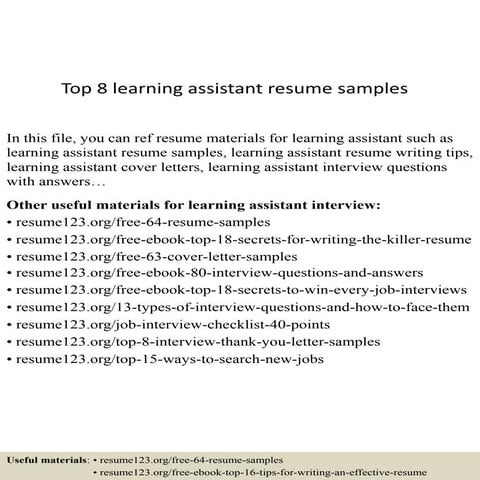 Top 8 learning assistant resume samples | PDF