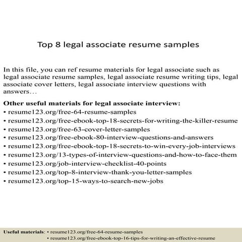 Top 8 legal associate resume samples