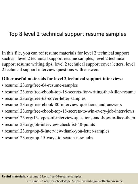 top 8 level 2 technical support resume samples